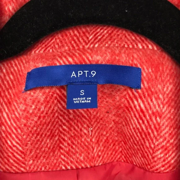 Apt. 9 Long Topper Coat Red Herringbone Women’s Size Small One Button Peacoat - Picture 3 of 5